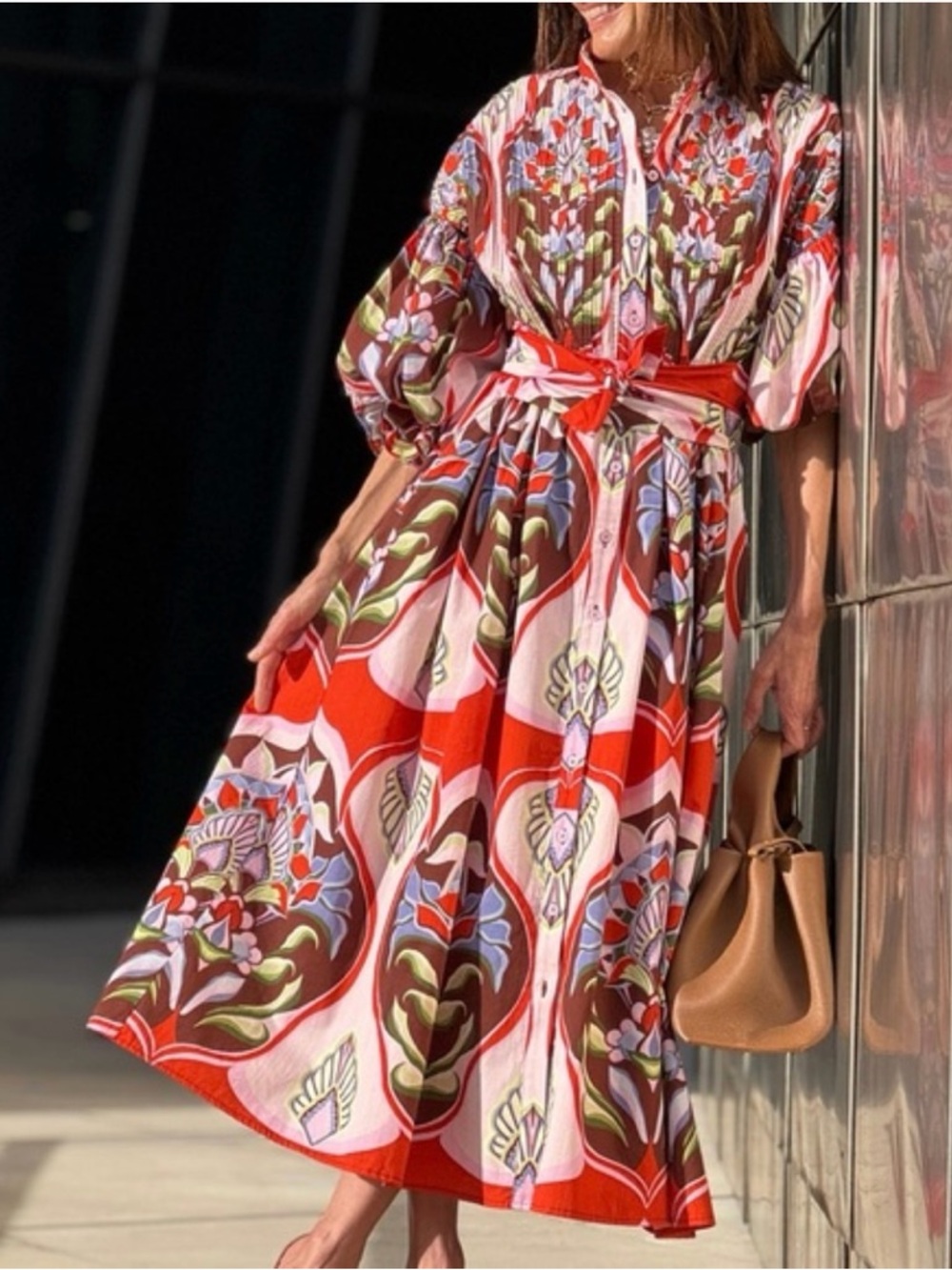 Marielle Stokkelaar Pheobe Floral Red Patterned Shirt Maxi Dress - Women's NWT